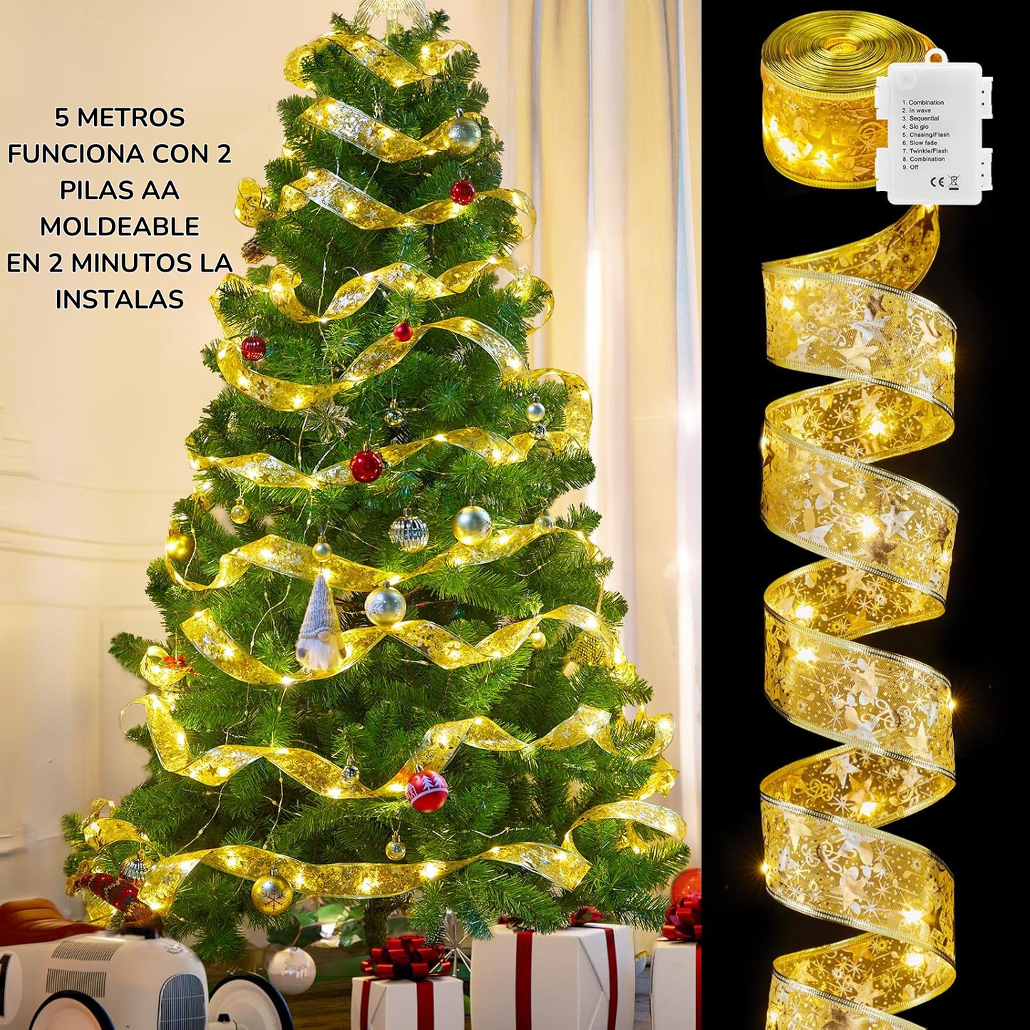 Cinta de Luz Navideña 5 metros Dorada
